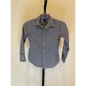 CrewCut	- Navy white plaid button down Boys Size 8